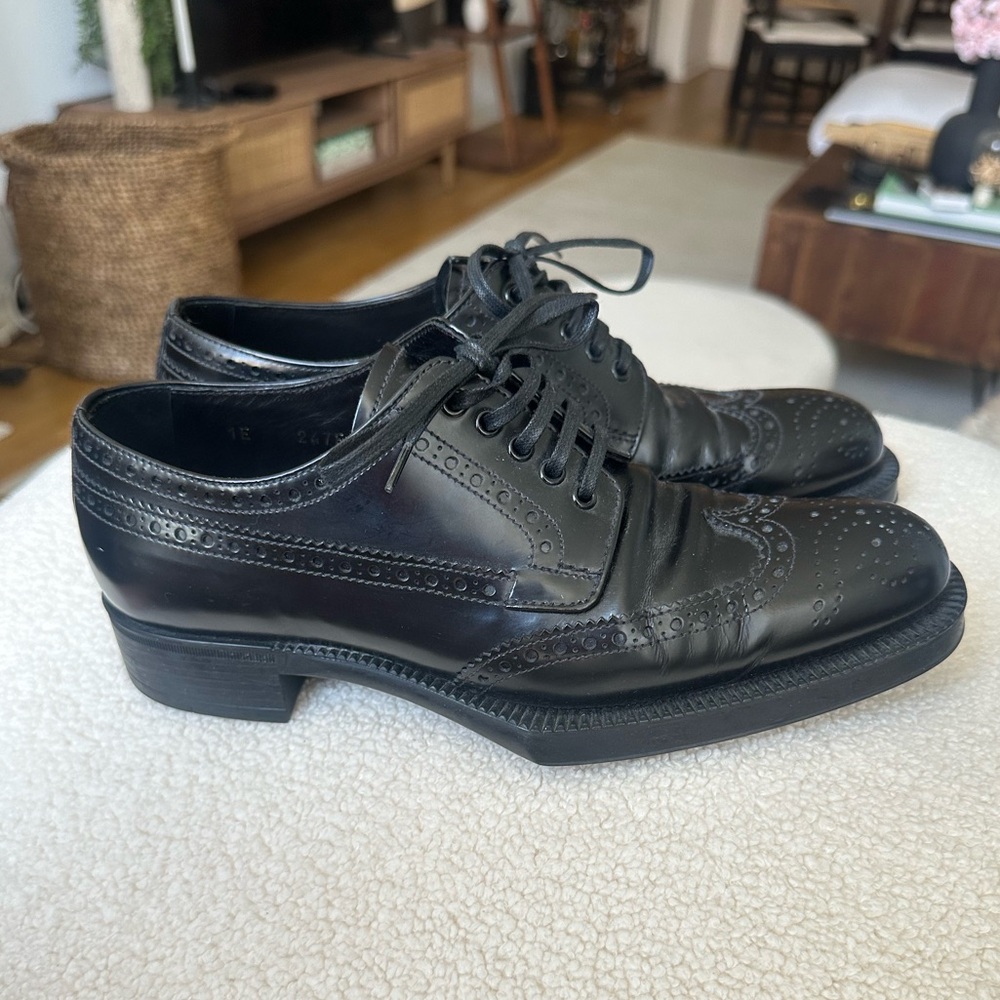 Prada Black Leather Oxfords Brogues